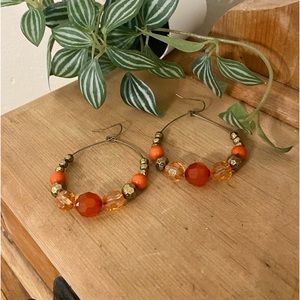 Beautiful Boho Orange & Bronze Dangle Statement Earrings